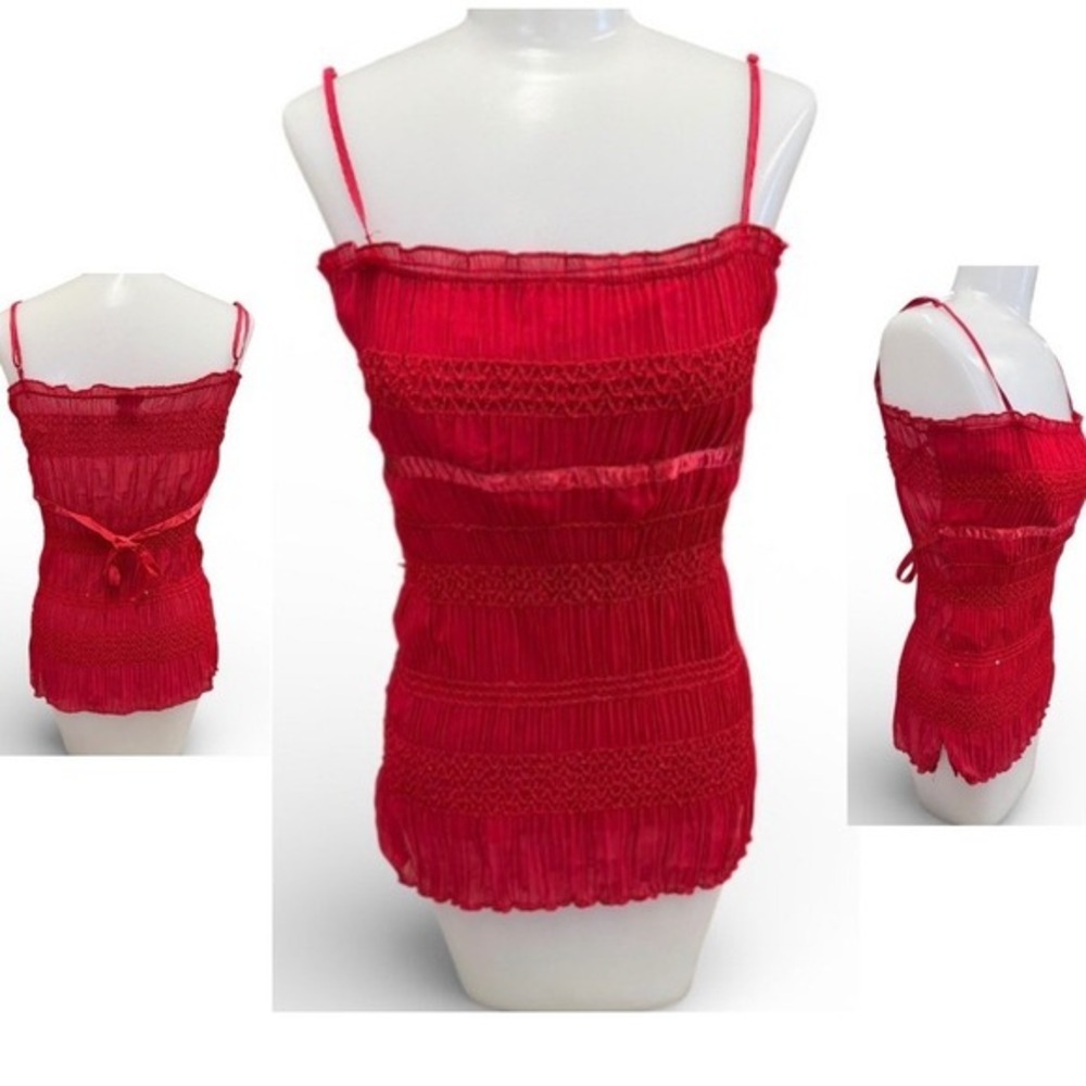 Vanity‎ Y2K Red Smocked Ruched Festival Glam Resort Boho Cami Top Sequin Medium